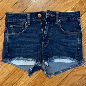 American Eagle dark wash hi rise shortie jean shorts